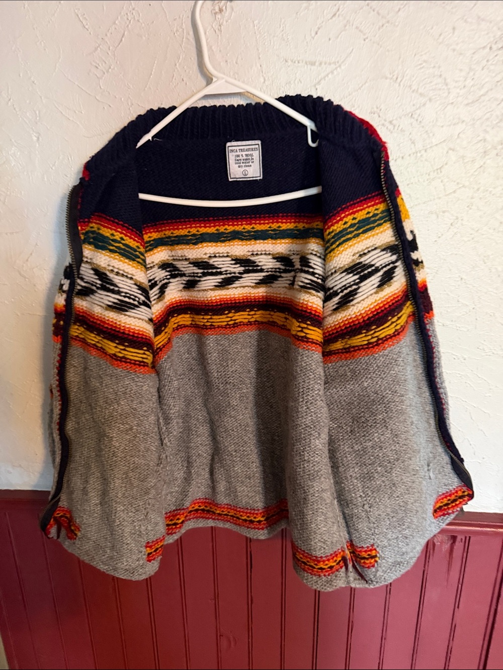 Women’s Zip-Front Fair Isle Cardigan Sweater - Navy, Gray & Multicolor - Picture 8 of 8